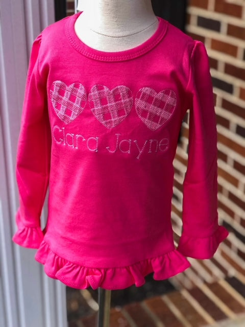 Gingham Heart Trio - Long Sleeve Tee